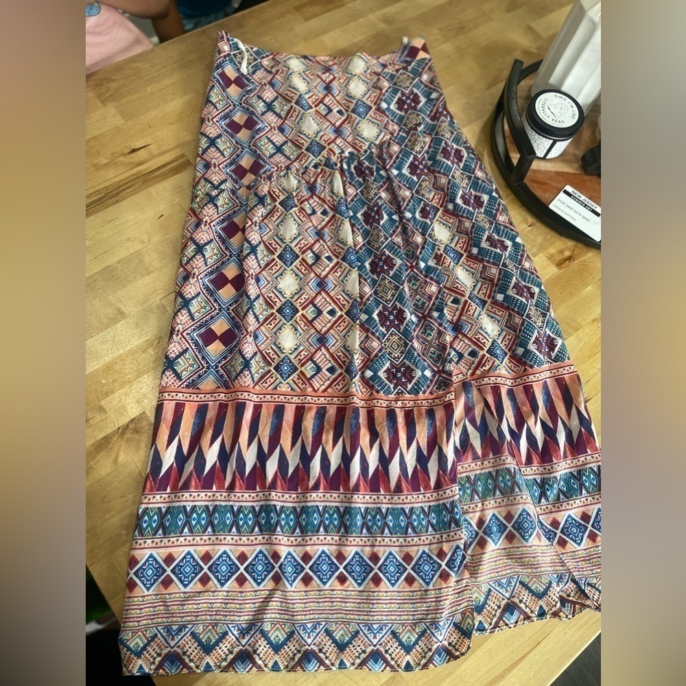 HD In Paris Anthroplogie Womens Skirt Multicolor Aztec Maxi Silk Boho 4